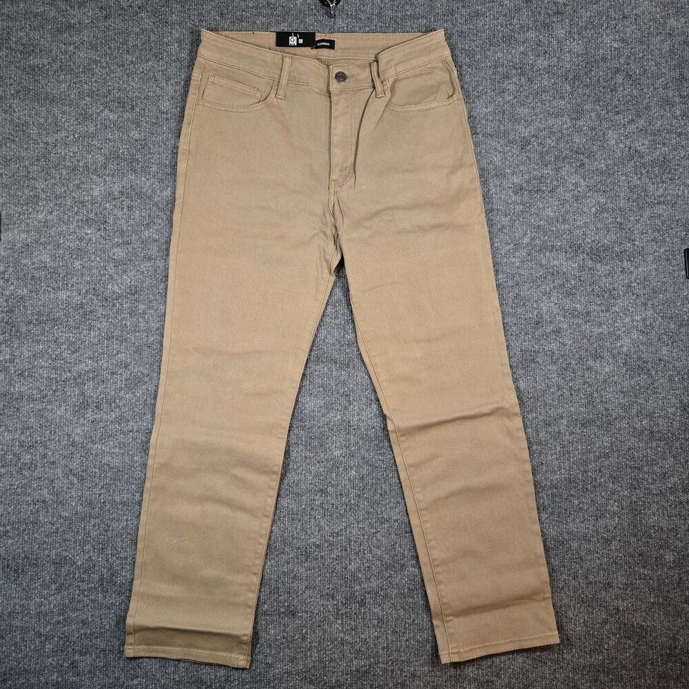 Express Mens Jeans 30x30 Khaki Beige Slim Straight Stretch Denim Pants NWT